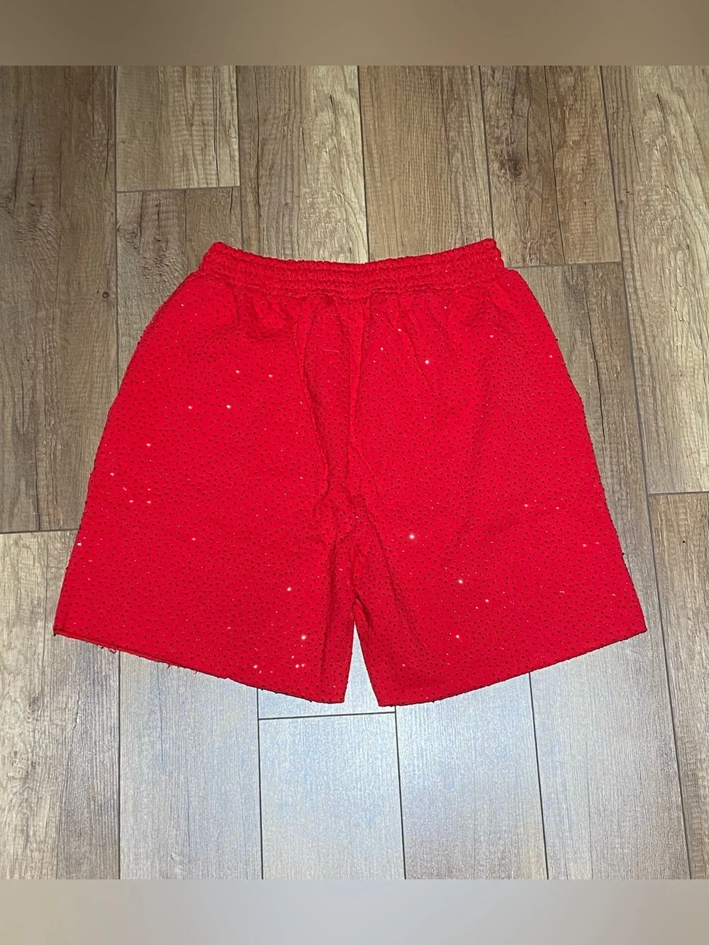 Sp5der Red VVS Rhinestone Shorts with Black Logo Brand New Mens Size S